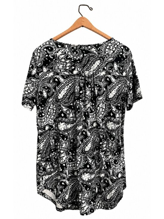 Halife Tops - Halife Women's Black White Paisley Blouse XL V Neck Short Sleeve Stretch Top